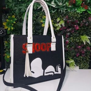 Black and White Character Tote with Tassel Accent